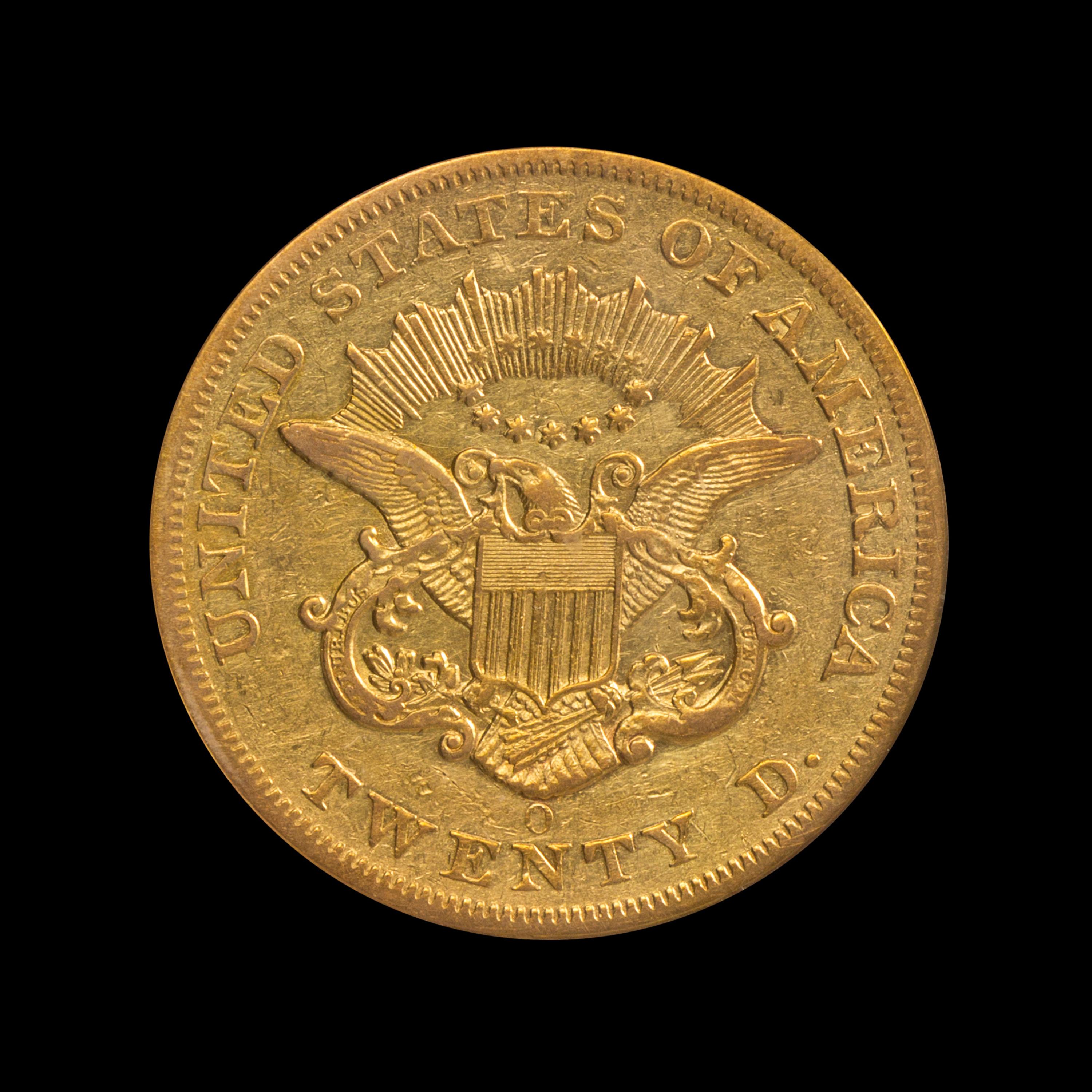 A United States 1857-O Liberty Head $20 Gold Coin