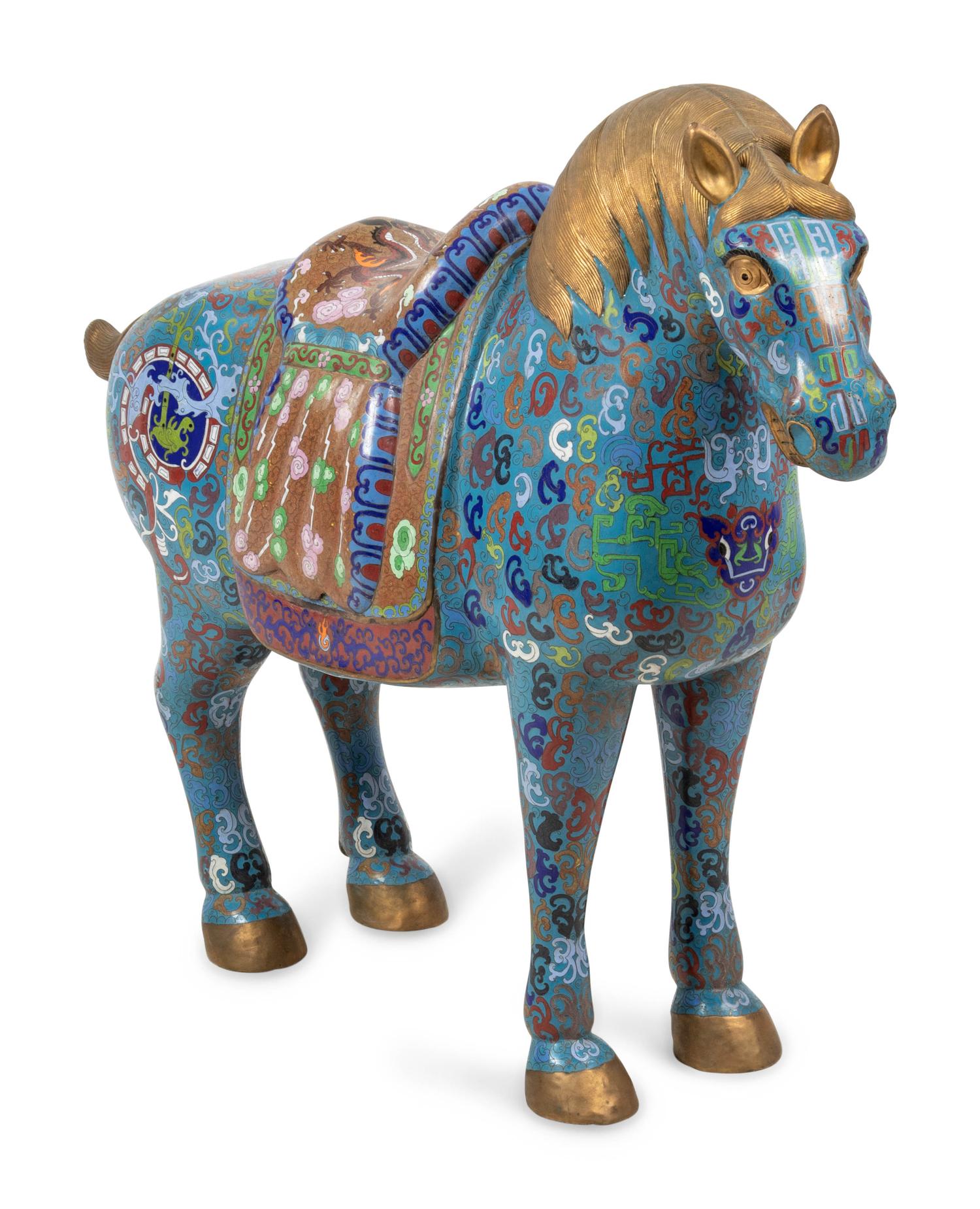 A Large Chinese Cloisonné Enamel Figure of a Horse