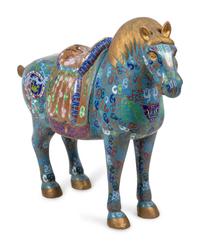 A Large Chinese Cloisonné Enamel Figure of a Horse
