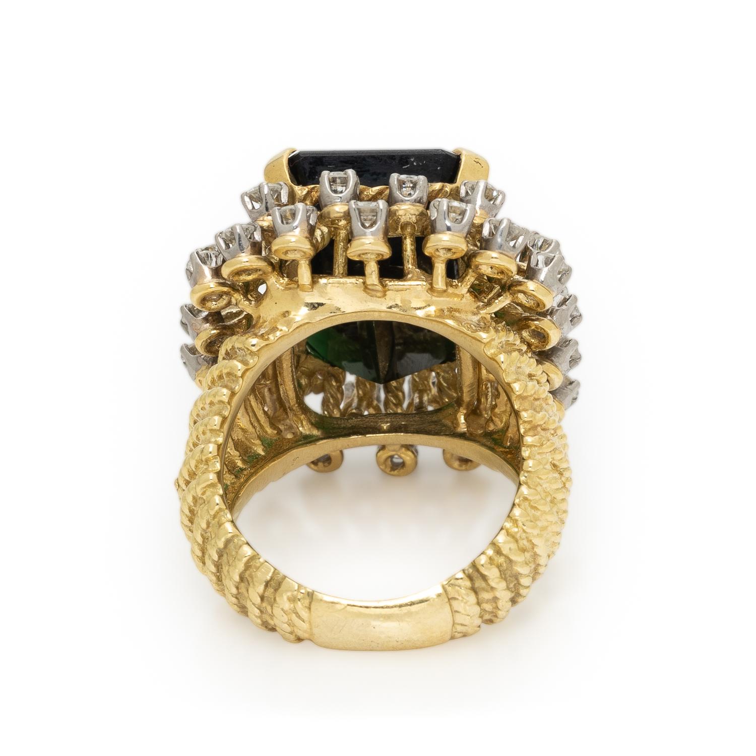 TOURMALINE, DIAMOND, AND YELLOW GOLD RING