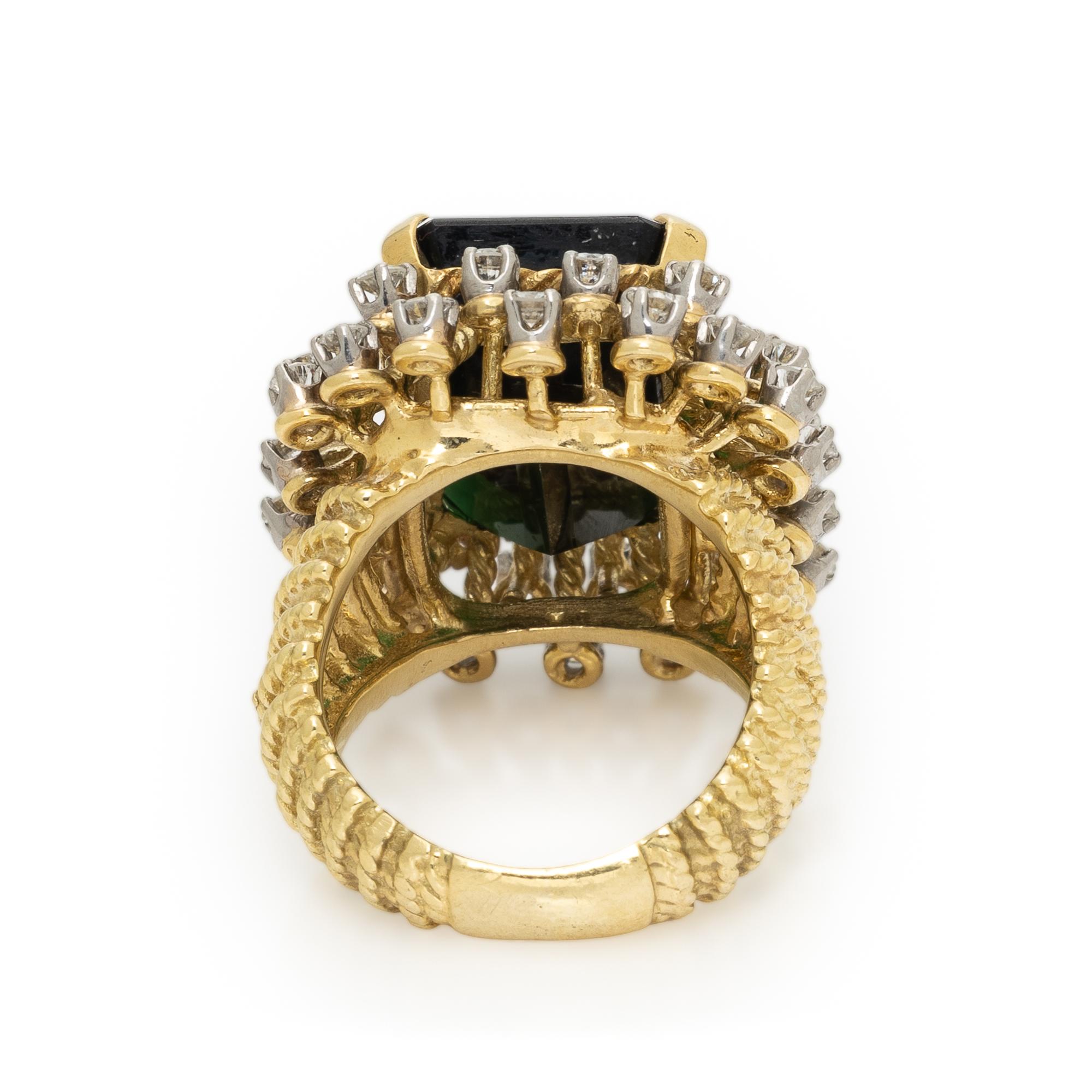 TOURMALINE, DIAMOND, AND YELLOW GOLD RING