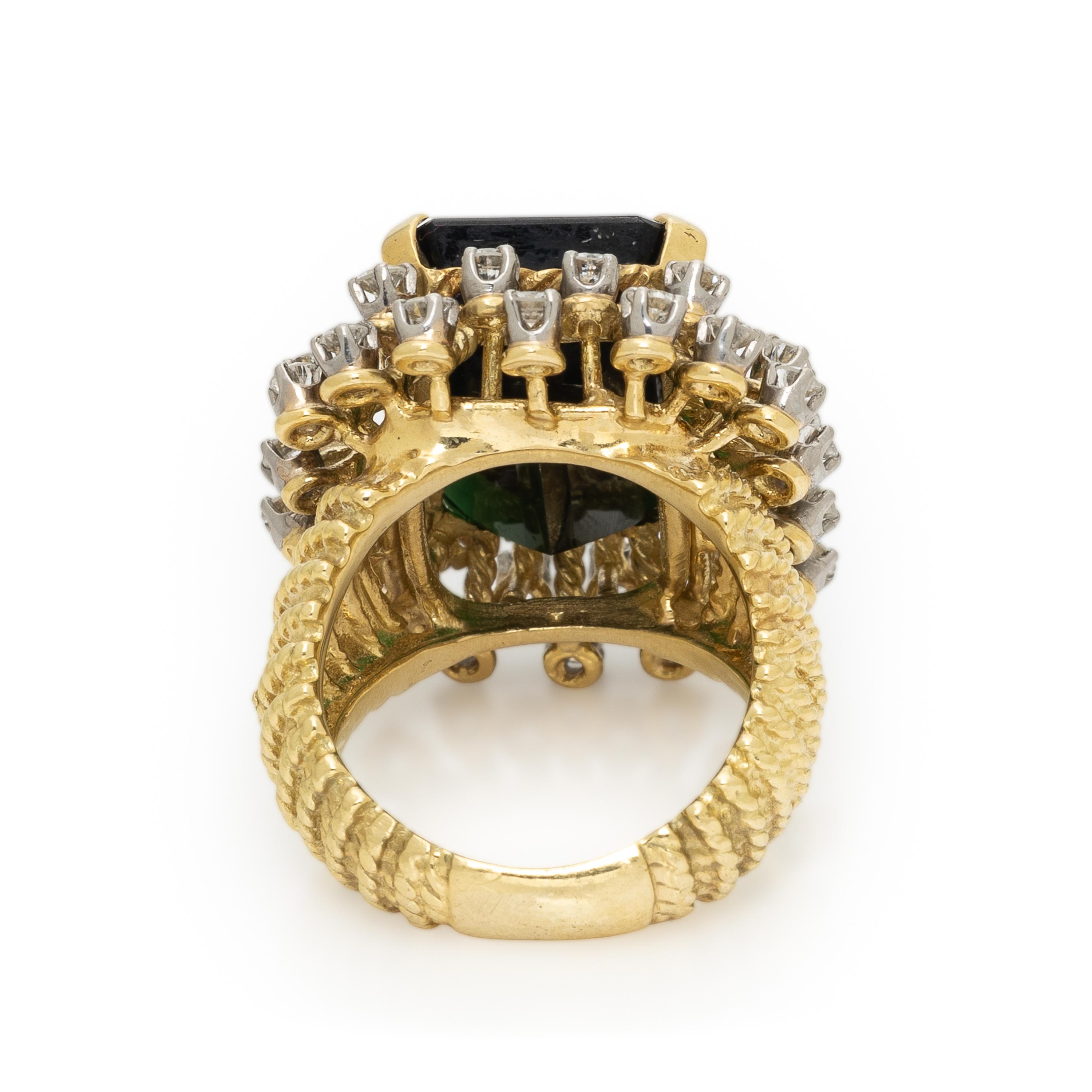 TOURMALINE, DIAMOND, AND YELLOW GOLD RING
