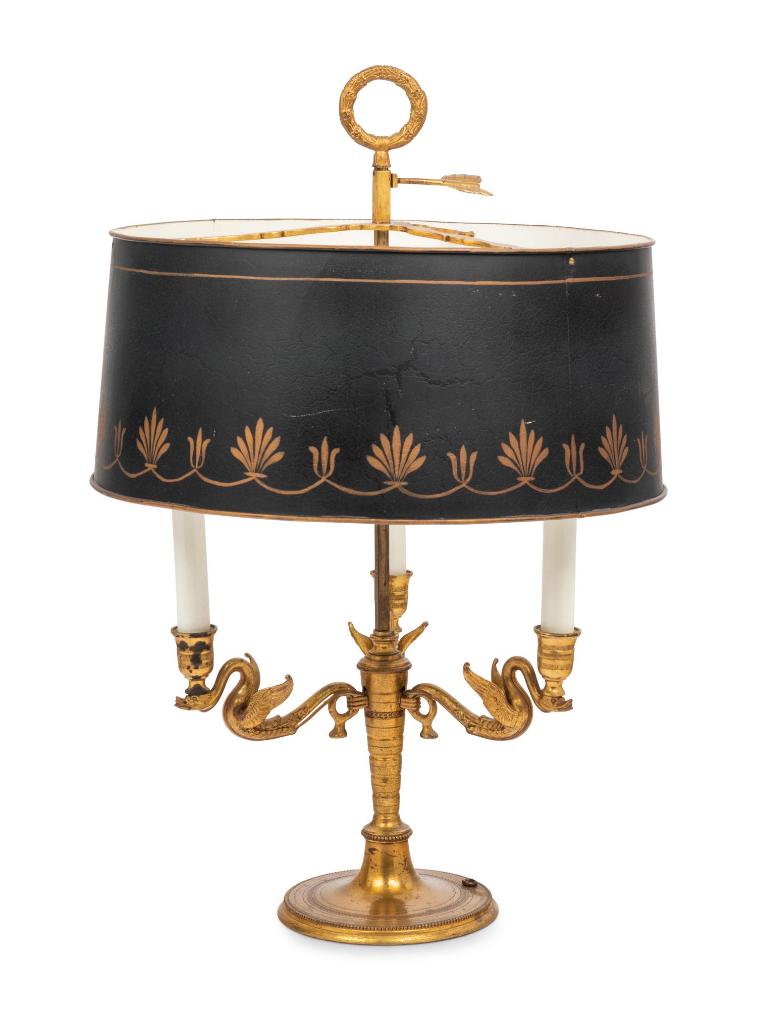 An Empire Style Gilt Bronze Three-Light Bouillotte Lamp