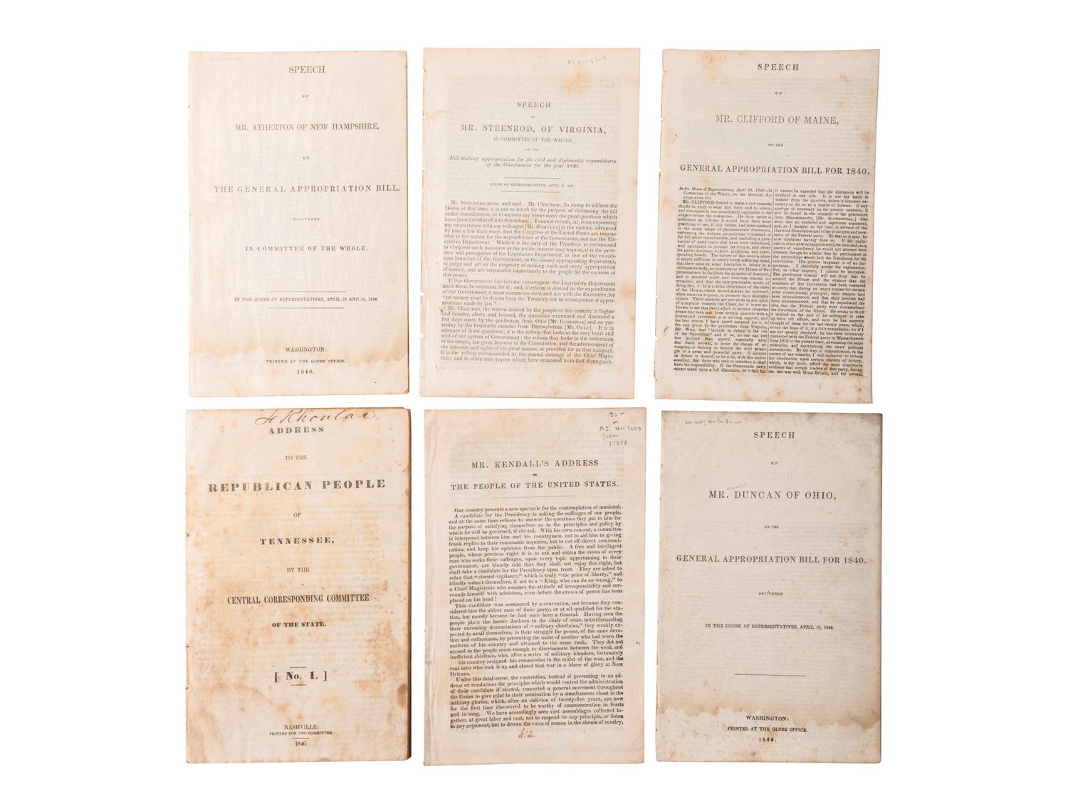 [VAN BUREN, Martin] -- [HARRISON, William Henry]. A group of pamphlets related to the 1836 and 1840 political rivalry, comprising:
