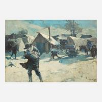 Frank Earle Schoonover (American, 1877-1972) Snowstorm at Poor Folks Haven (Poor Folks Haven, Snow Storm - Now It Was Nearing Christmas)