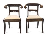 A Pair of Regency Style Gilt-Stenciled and Ebonized Side Chairs — LATE 19TH/EARLY 20TH CENTURY