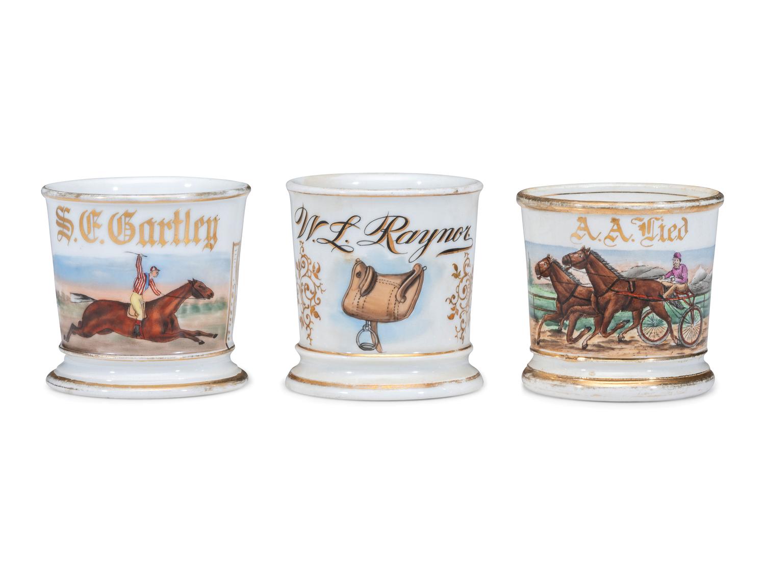 Three Jockey's Porcelain Occupational Shaving Mugs