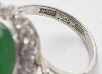 A Set of Matching 18K White Gold, Jade, and Diamond Earrings and Ring
