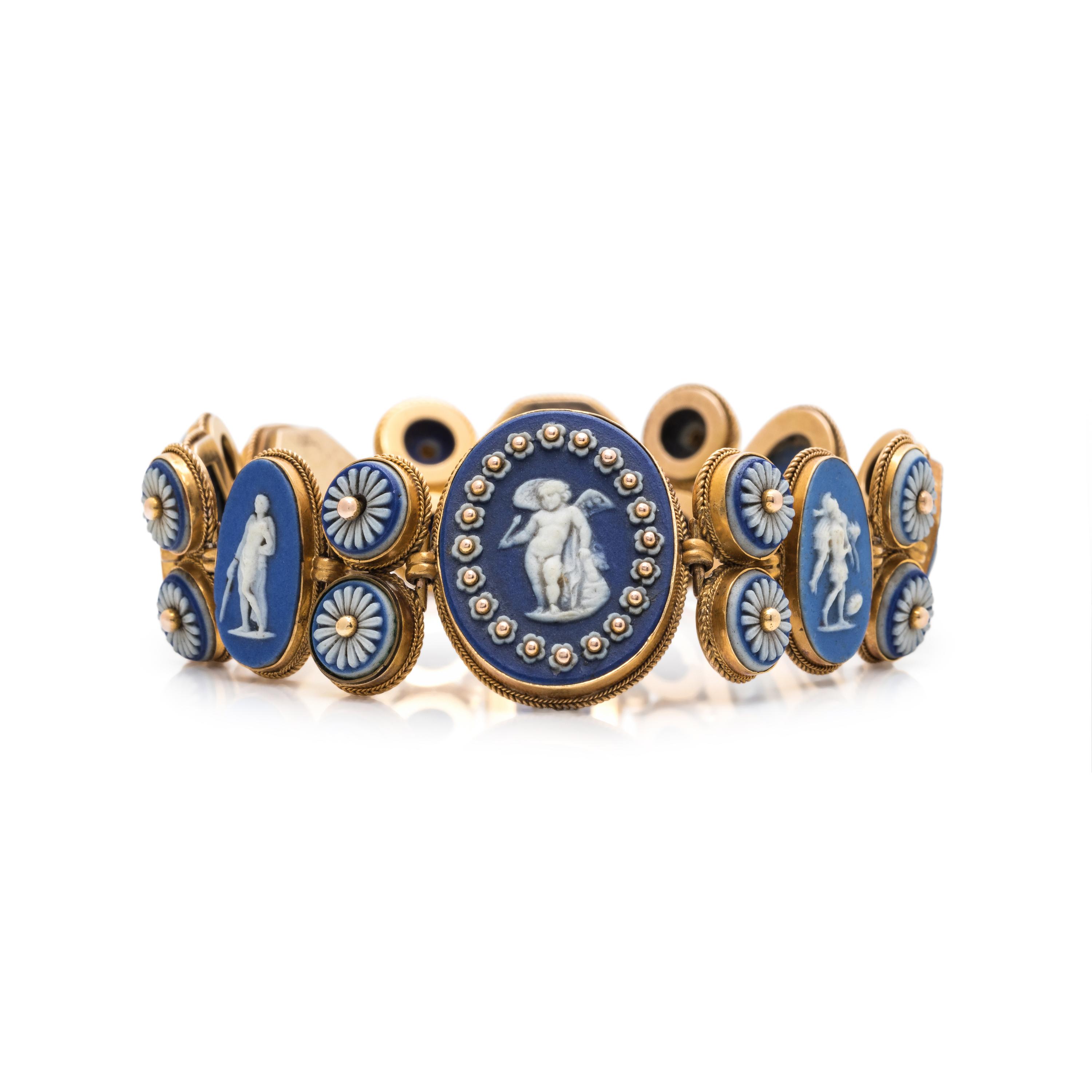ANTIQUE, YELLOW GOLD AND WEDGWOOD CAMEO BRACELET