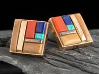 14K Gold Post Earrings, with Channel Inlay