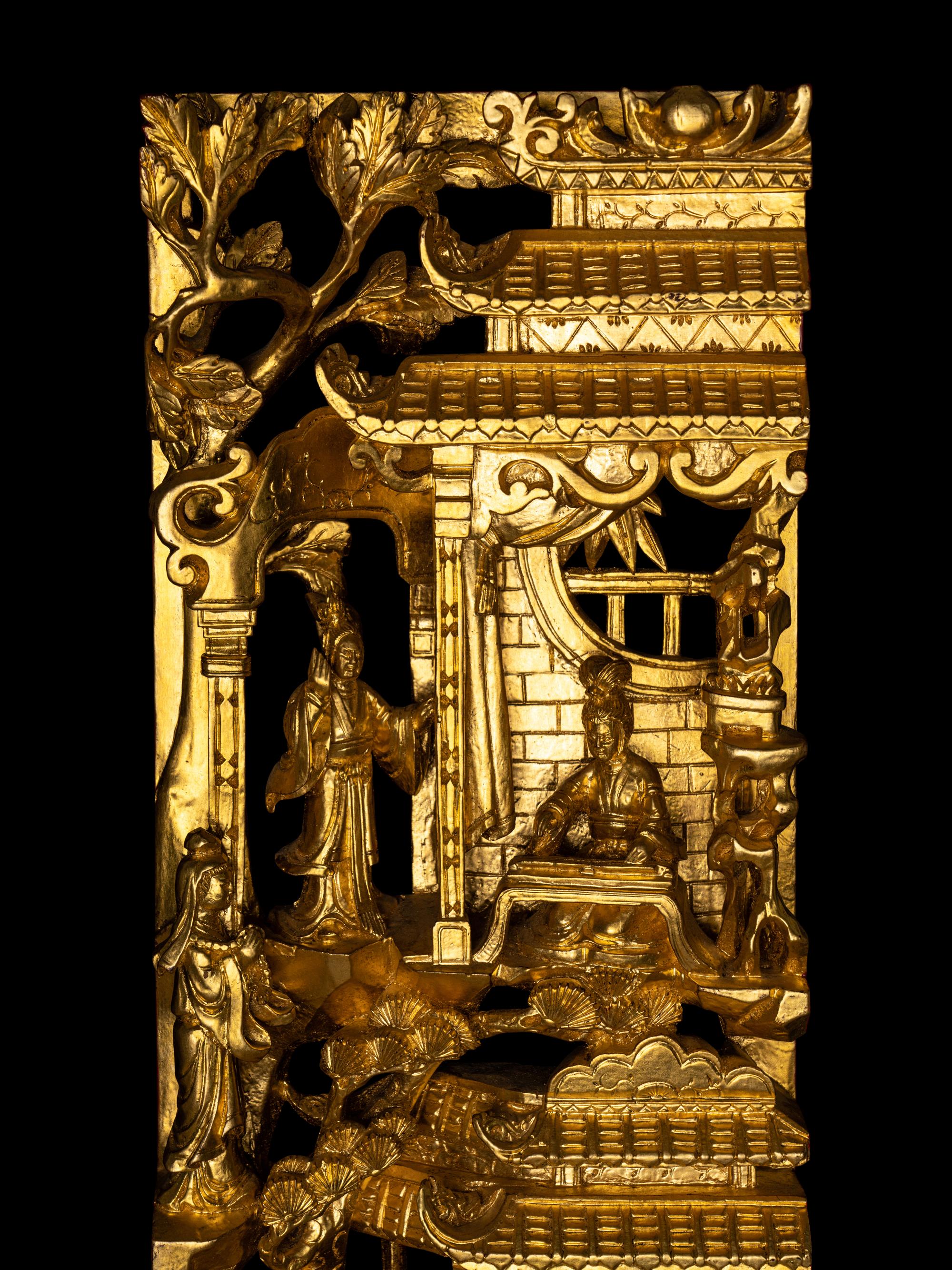Two Chinese Gilt Wood Wall Panels