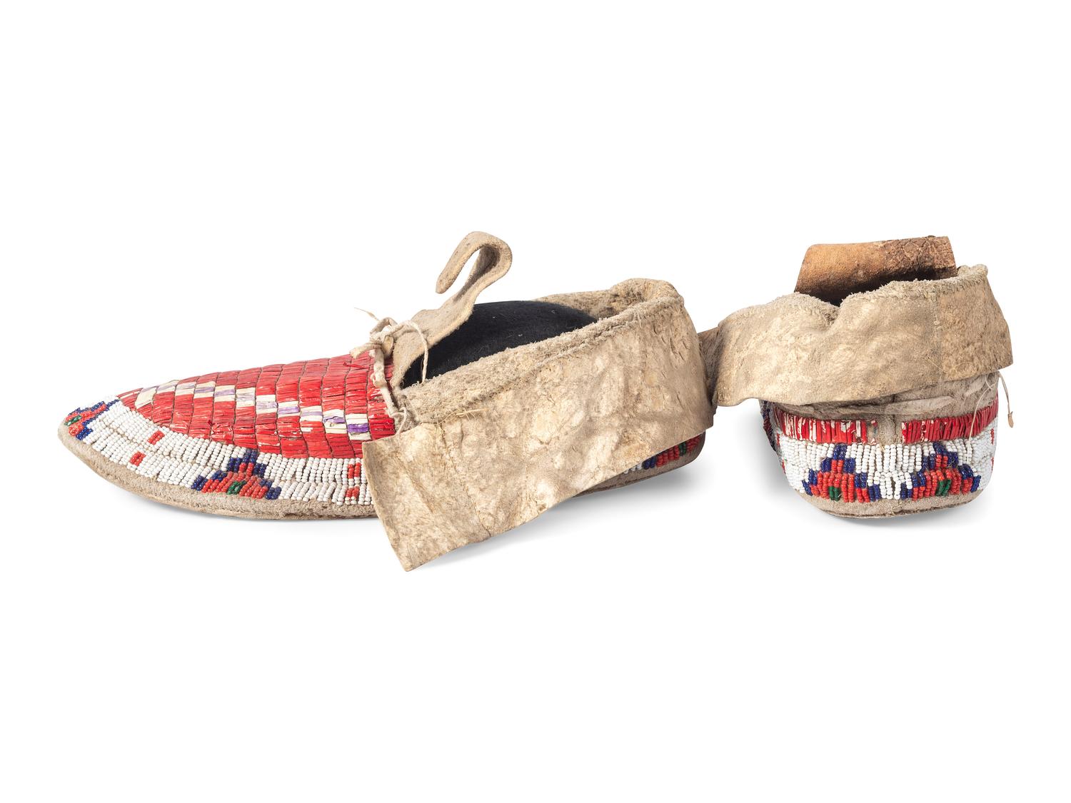 Sioux Quilled and Beaded Hide Moccasins