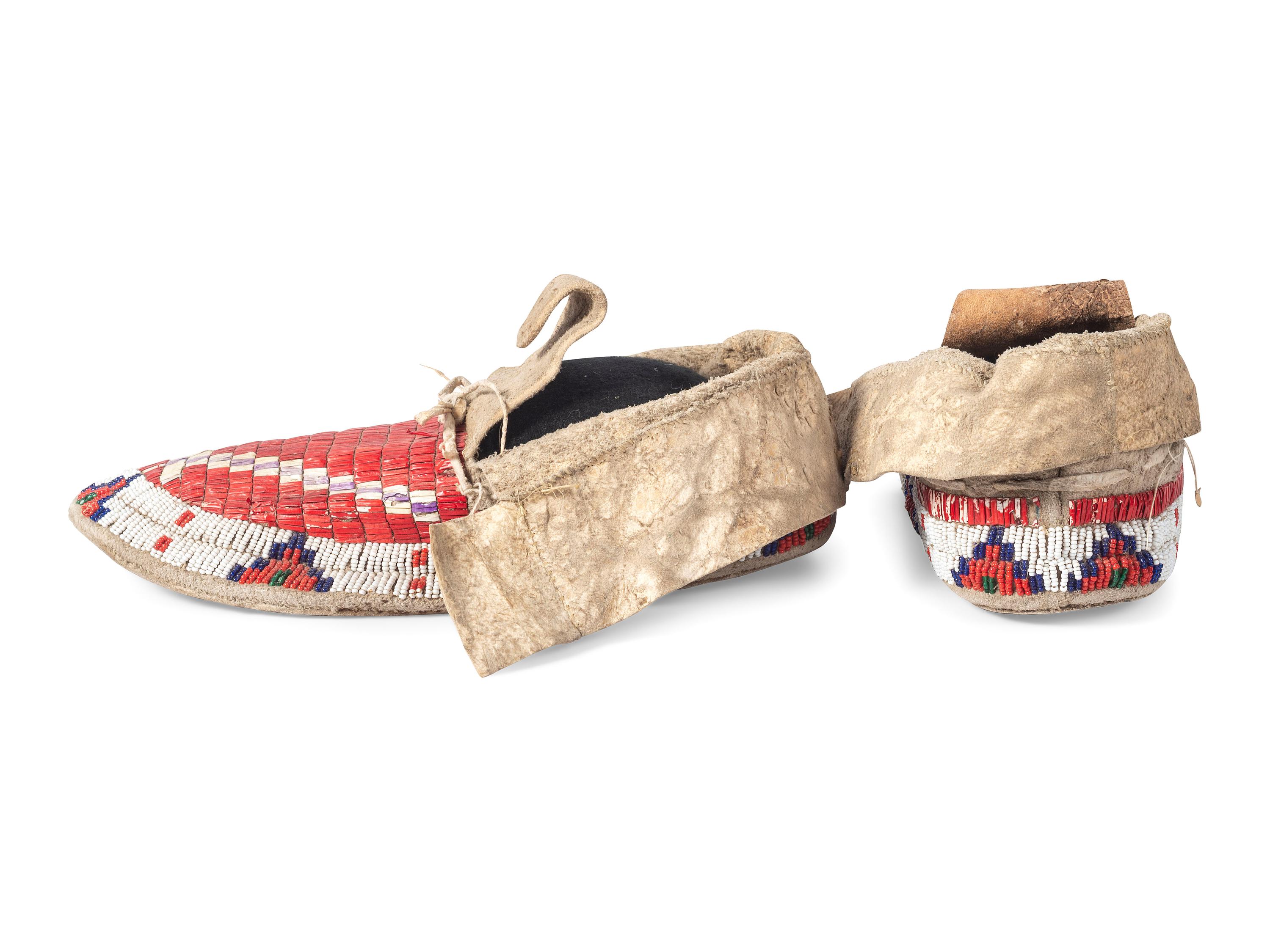 Sioux Quilled and Beaded Hide Moccasins