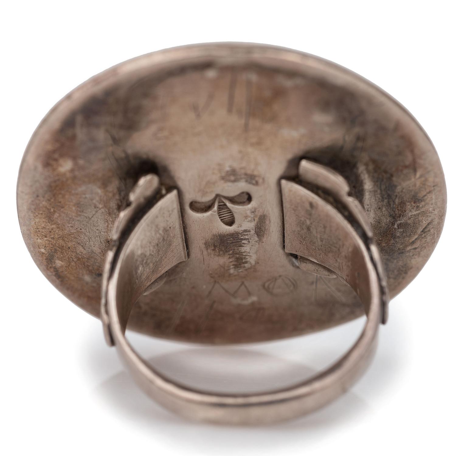 Silver, Turquoise, and Jet Ring
