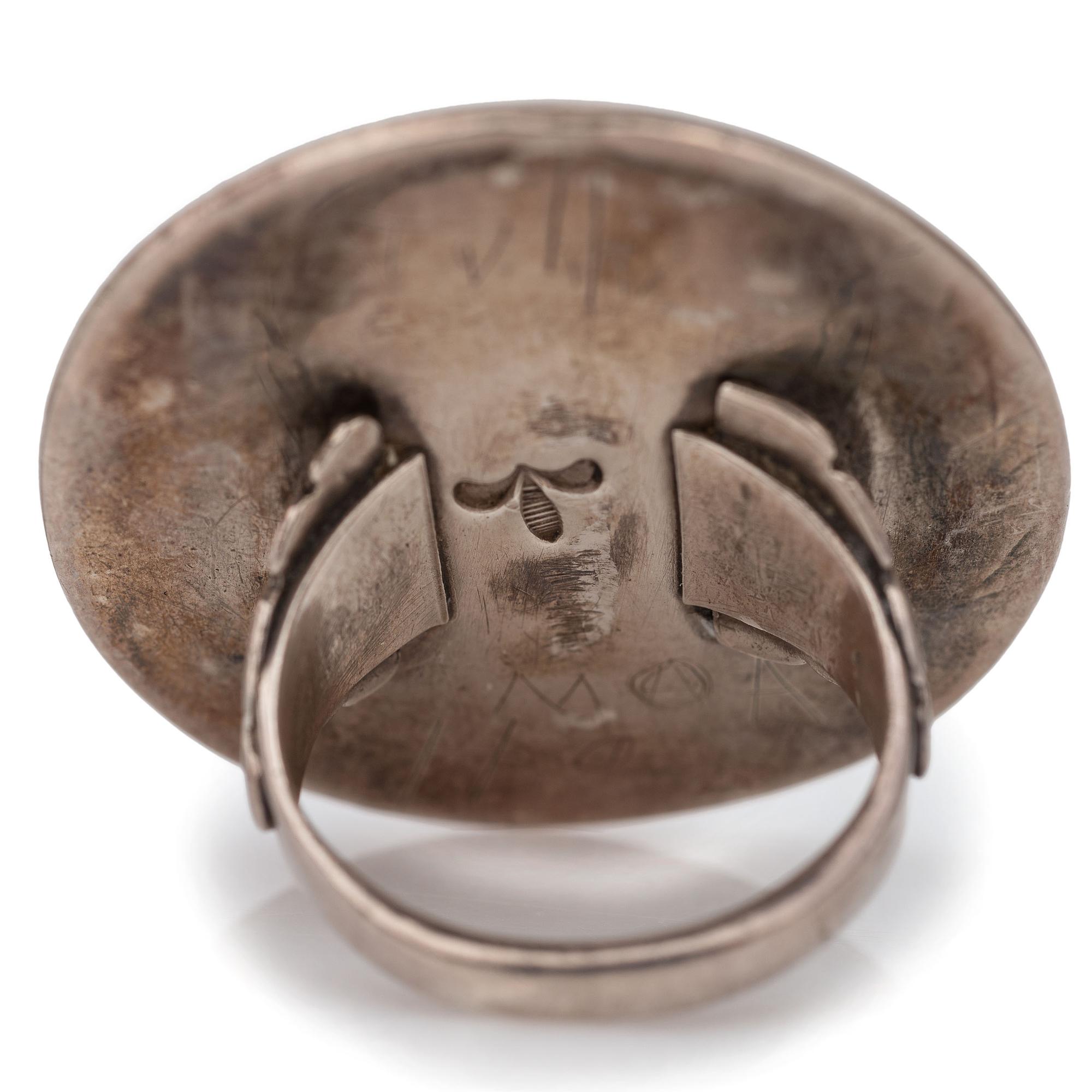Silver, Turquoise, and Jet Ring