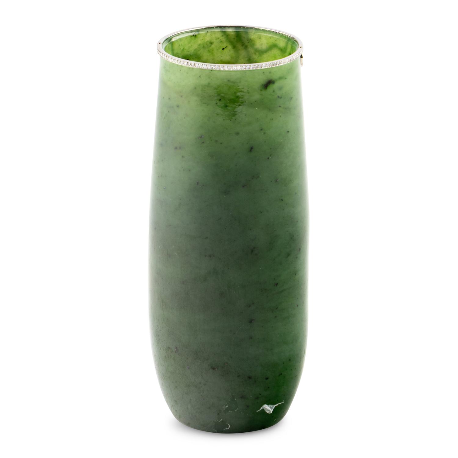 A Nephrite, Platinum and Diamond Mounted Vase