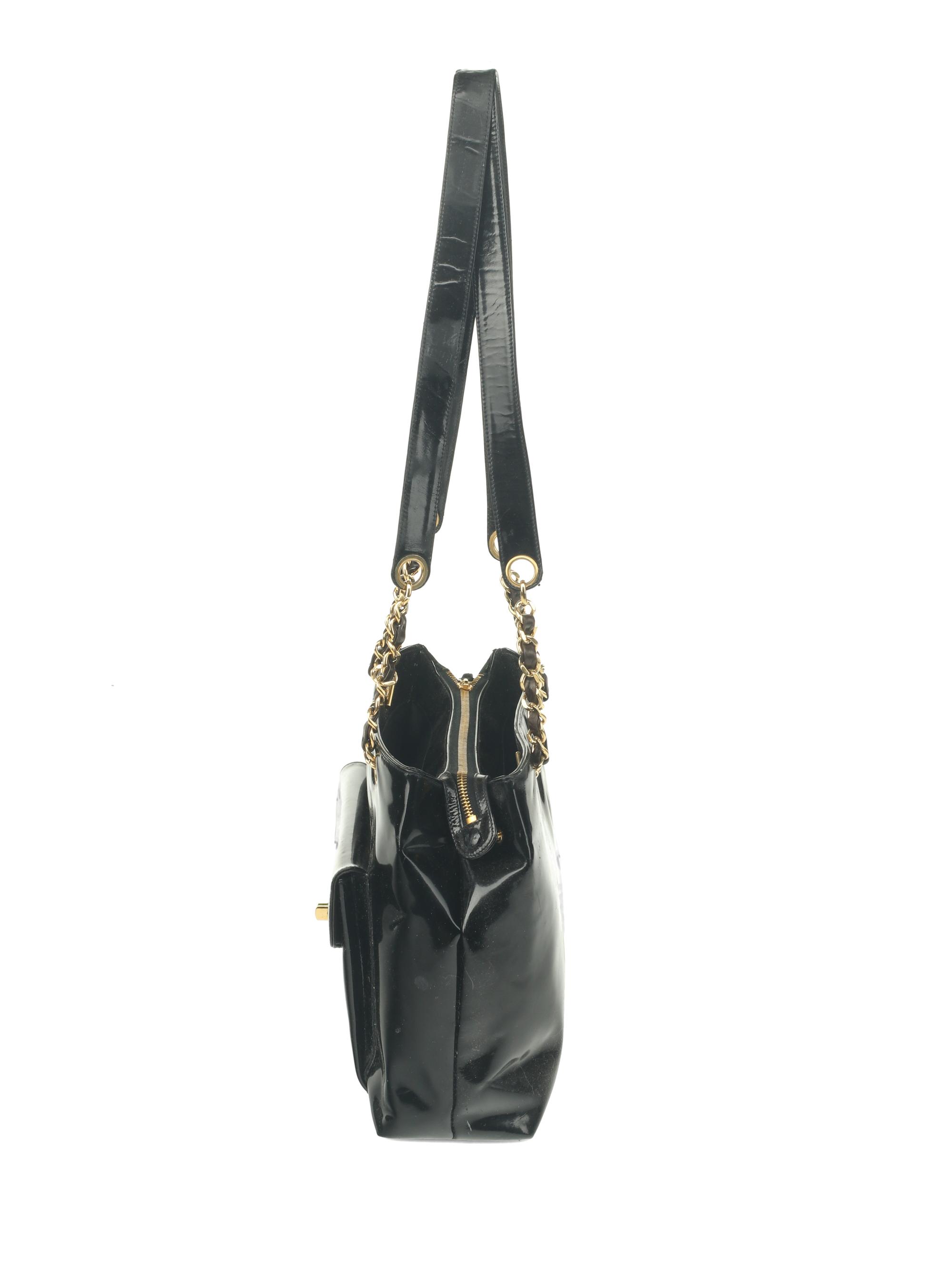 Chanel Black Patent Leather Handbag, 1980s