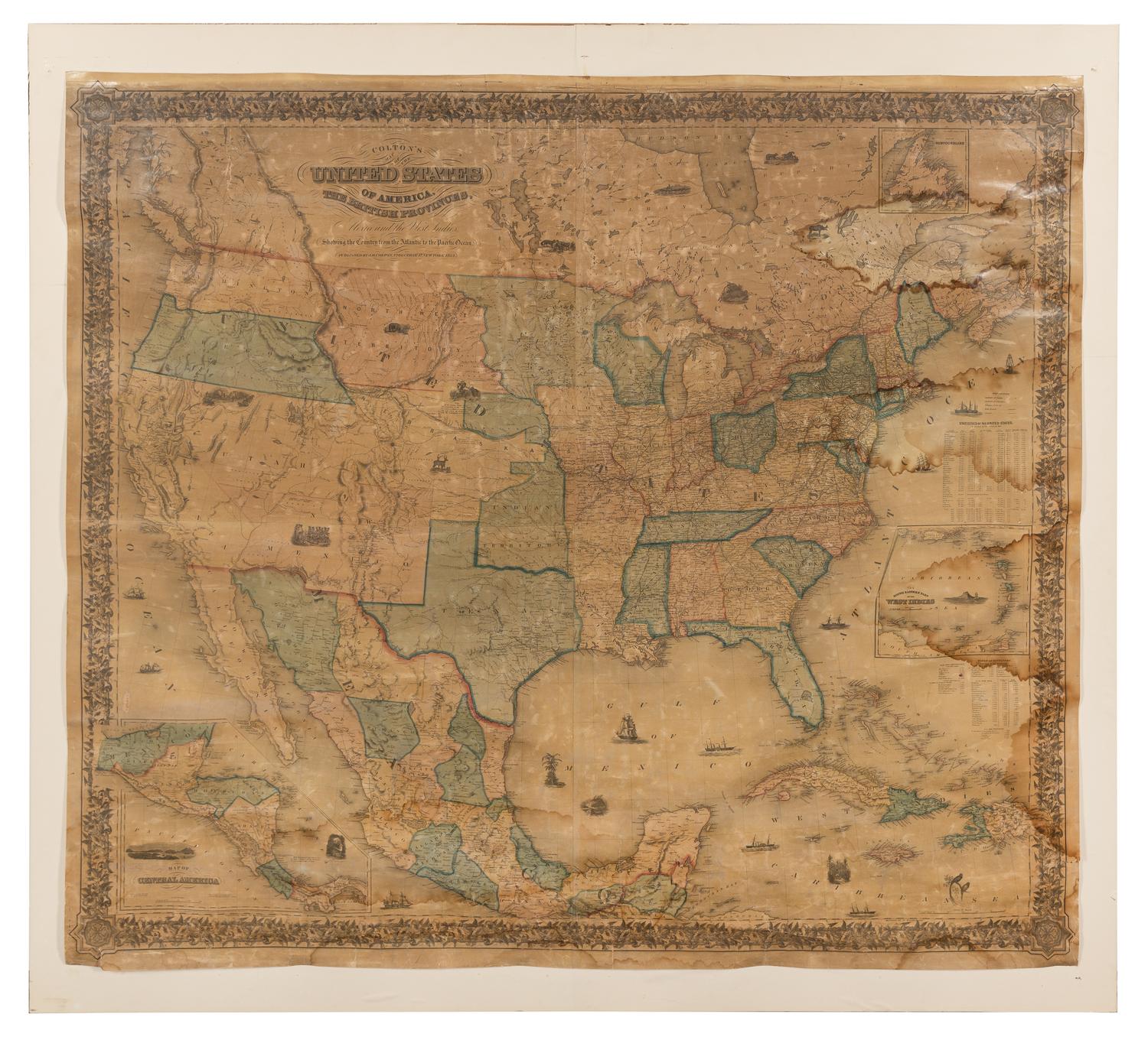 [MAPS & ATLASES]. COLTON, Joseph Hutchins (1800-1893). Colton's Map of the United States of America, the British Provinces, Mexico and the West Indies. Showing the Country from the Atlantic to the Pacific Ocean. New York, 1854.