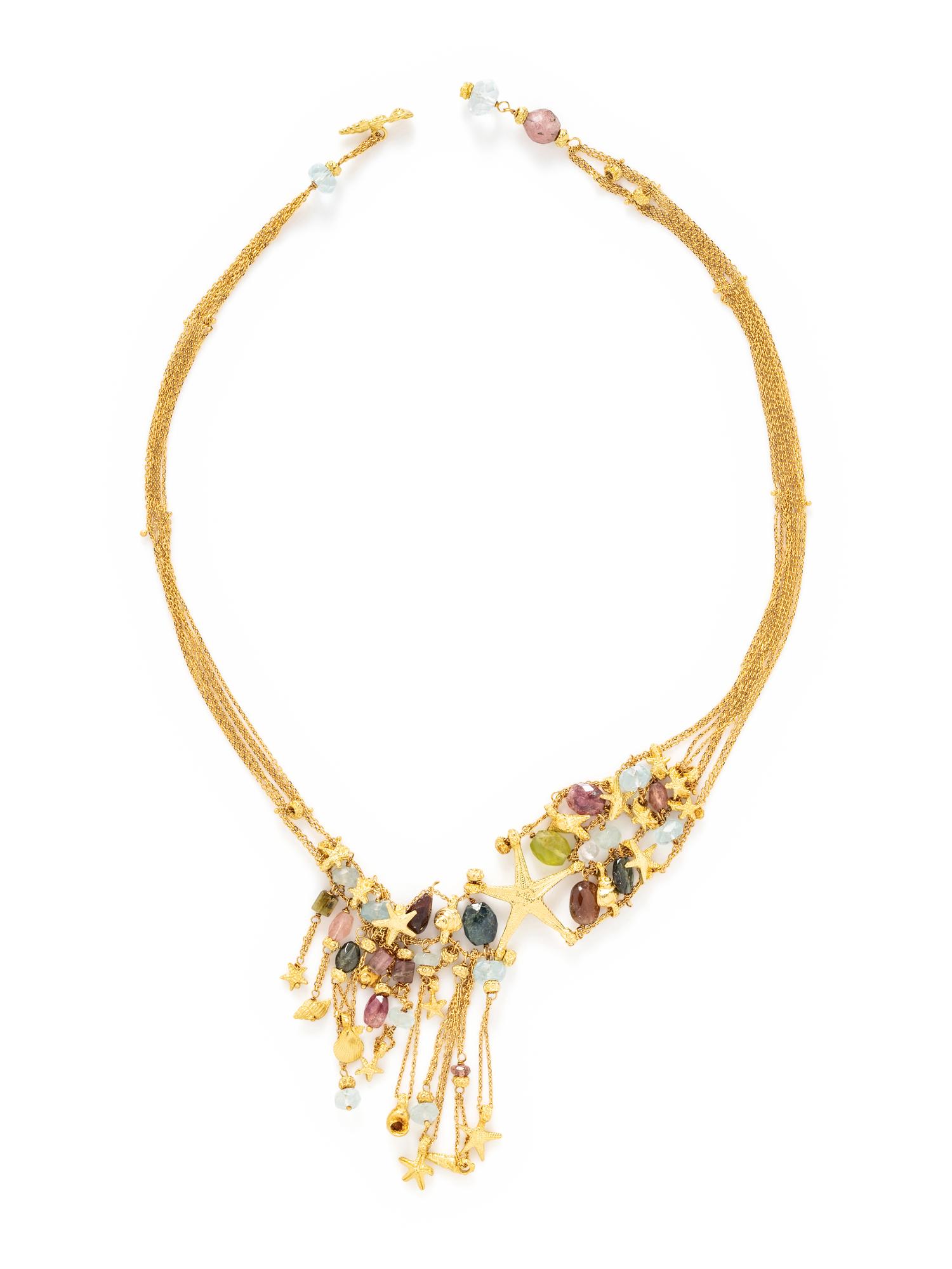 YELLOW GOLD AND MULTIGEM FRINGE NECKLACE