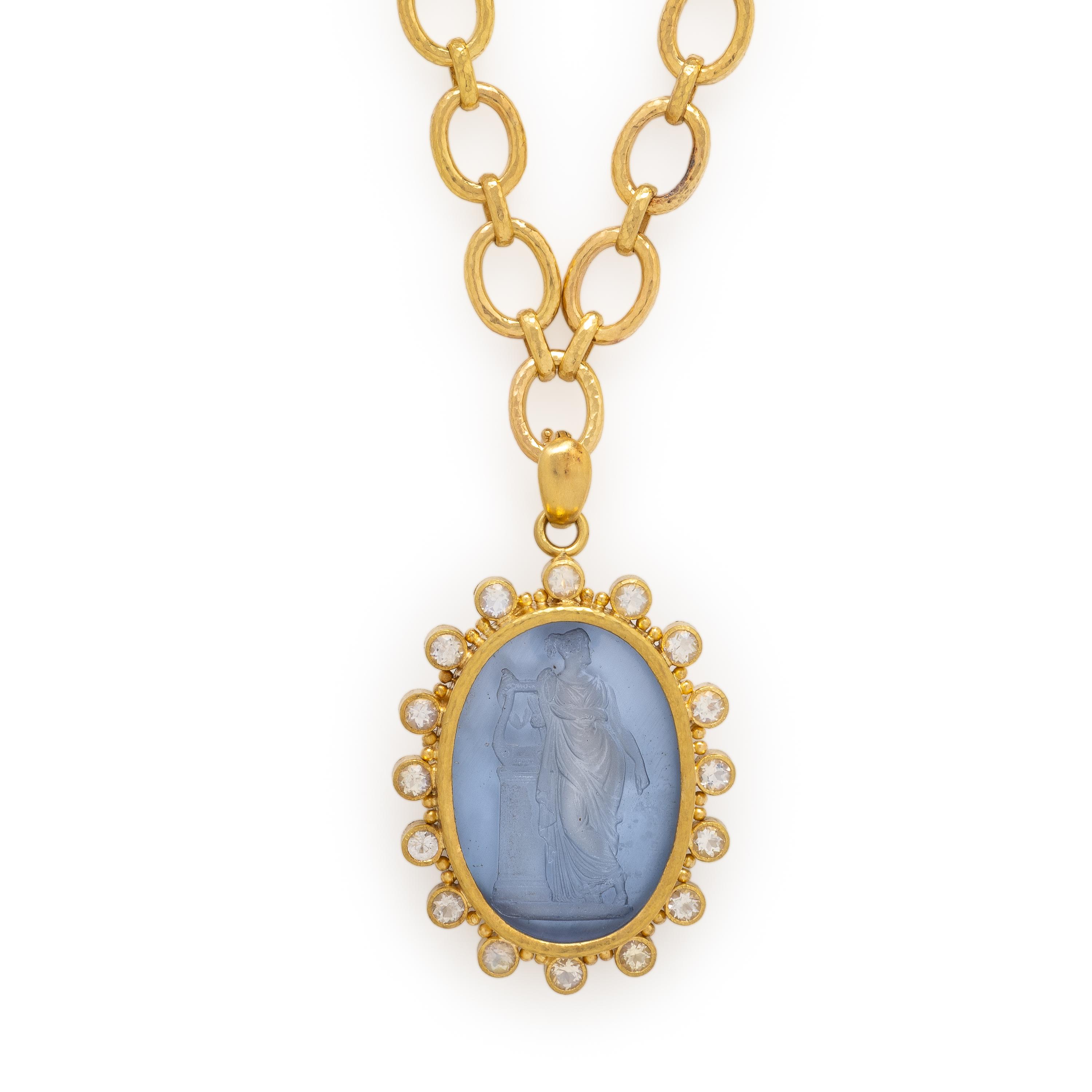 Elizabeth Locke, Venetian Glass 'Erato' Intaglio, Moonstone, and Yellow Gold Pendant Brooch and Chain Necklace
