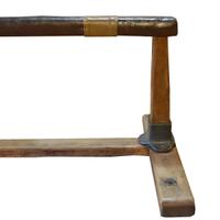 A Wood and Leather Balance Beam 95" W x 28" D x 27.5" H — Czech Republic, Circa 1930