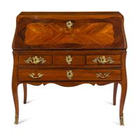 A Louis XV Gilt Bronze Mounted Walnut, Mahogany and Marquetry Bureau en Pente