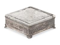 An American Silver Mounted Etched Glass Box