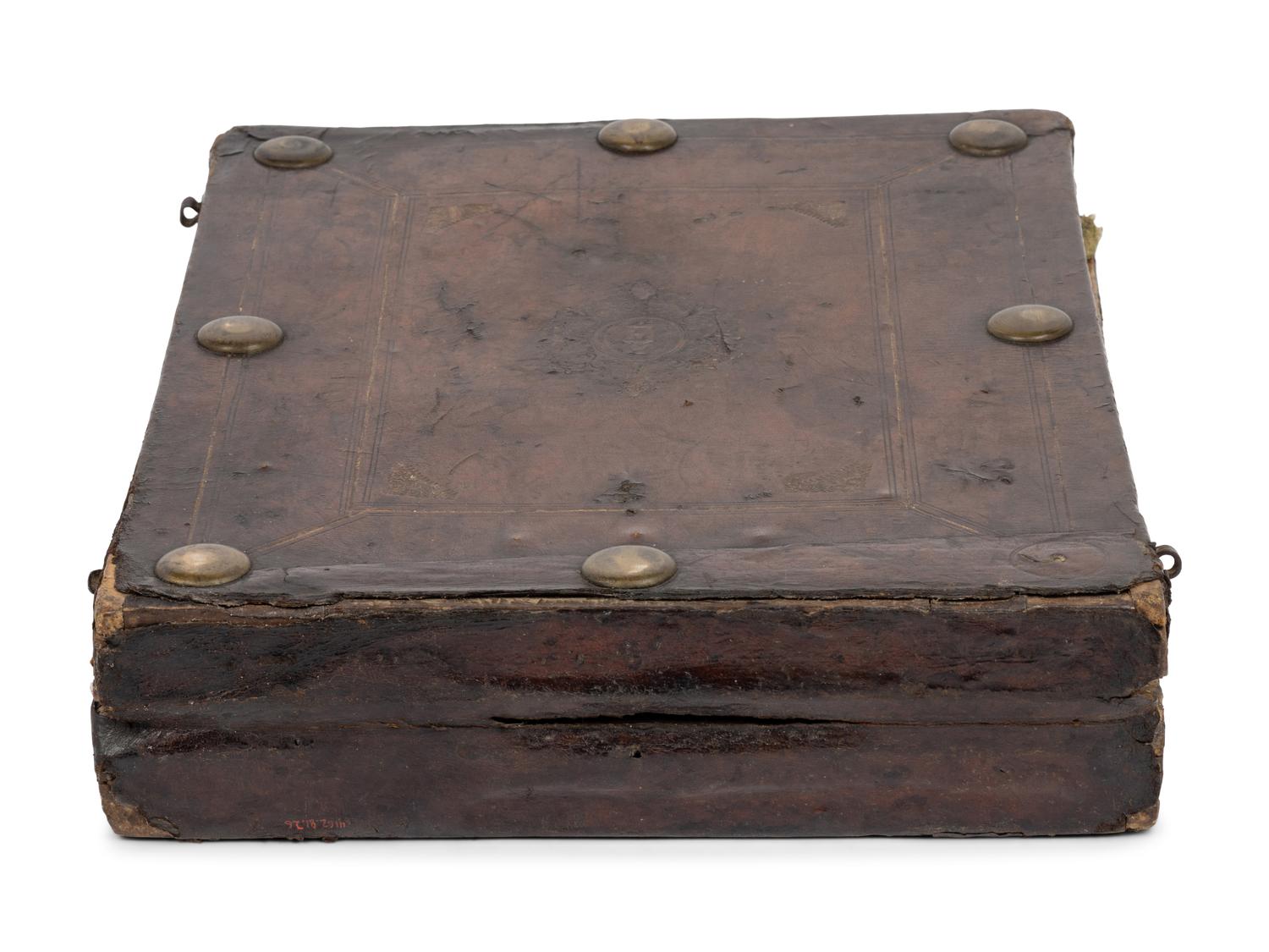 A German Leather-Cased Giltwood Traveling Altar