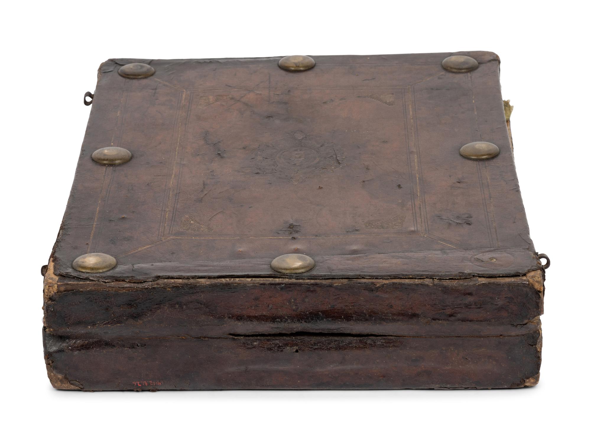 A German Leather-Cased Giltwood Traveling Altar