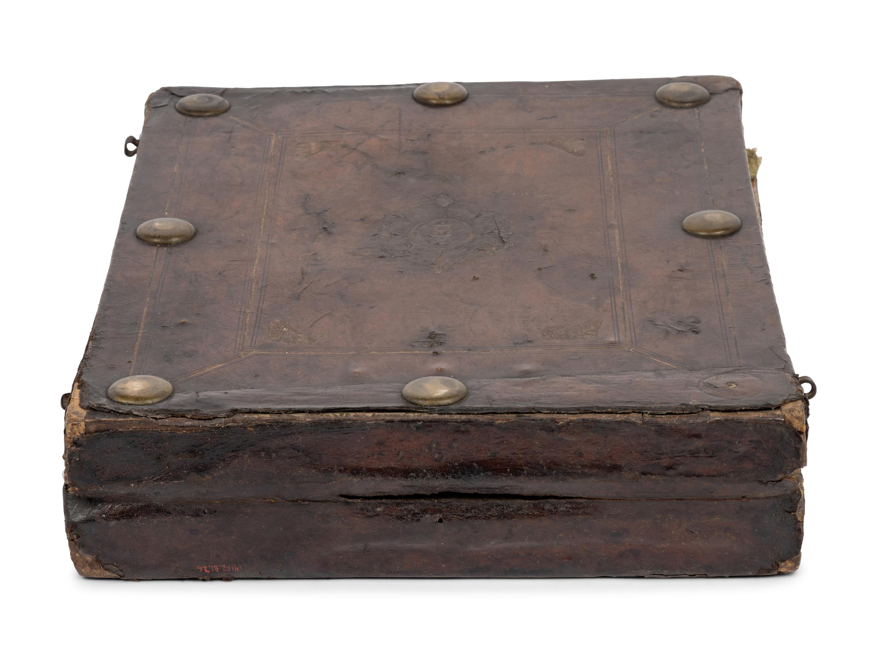A German Leather-Cased Giltwood Traveling Altar