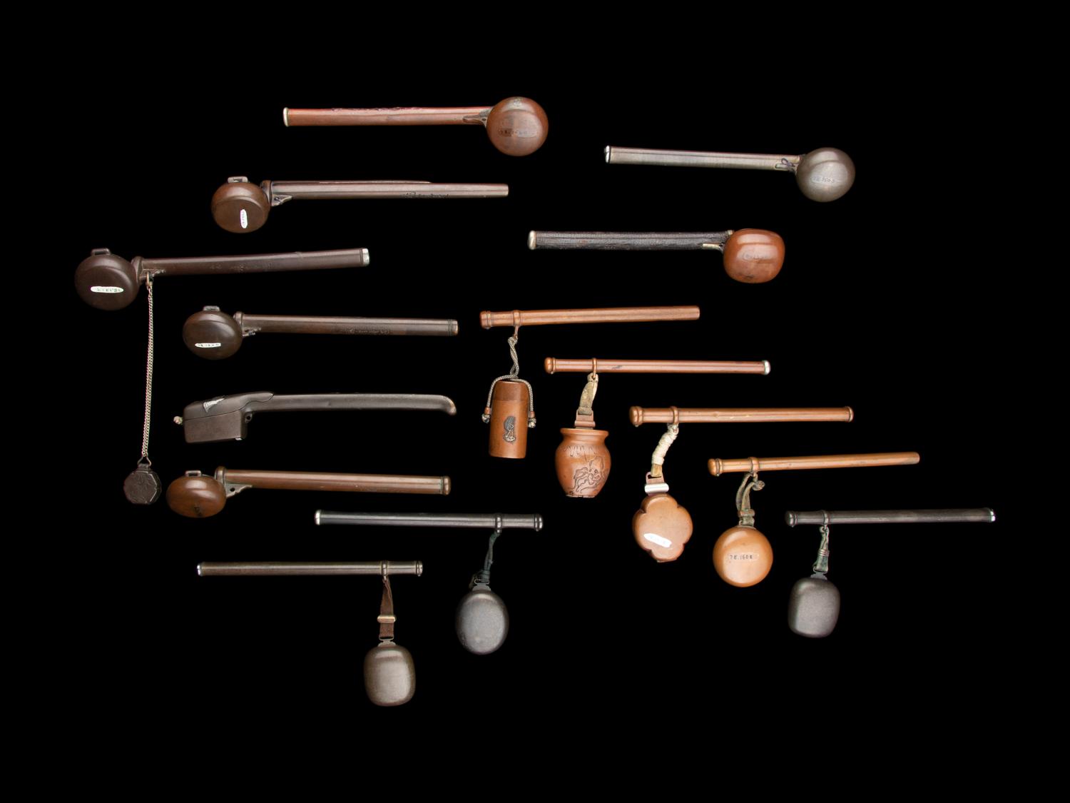 15 Japanese Silver Inlaid Bronze Portable Writing Sets, Yatate