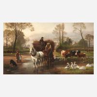 William Hahn (American, 1829–1887) Horse Cart Crossing a Stream