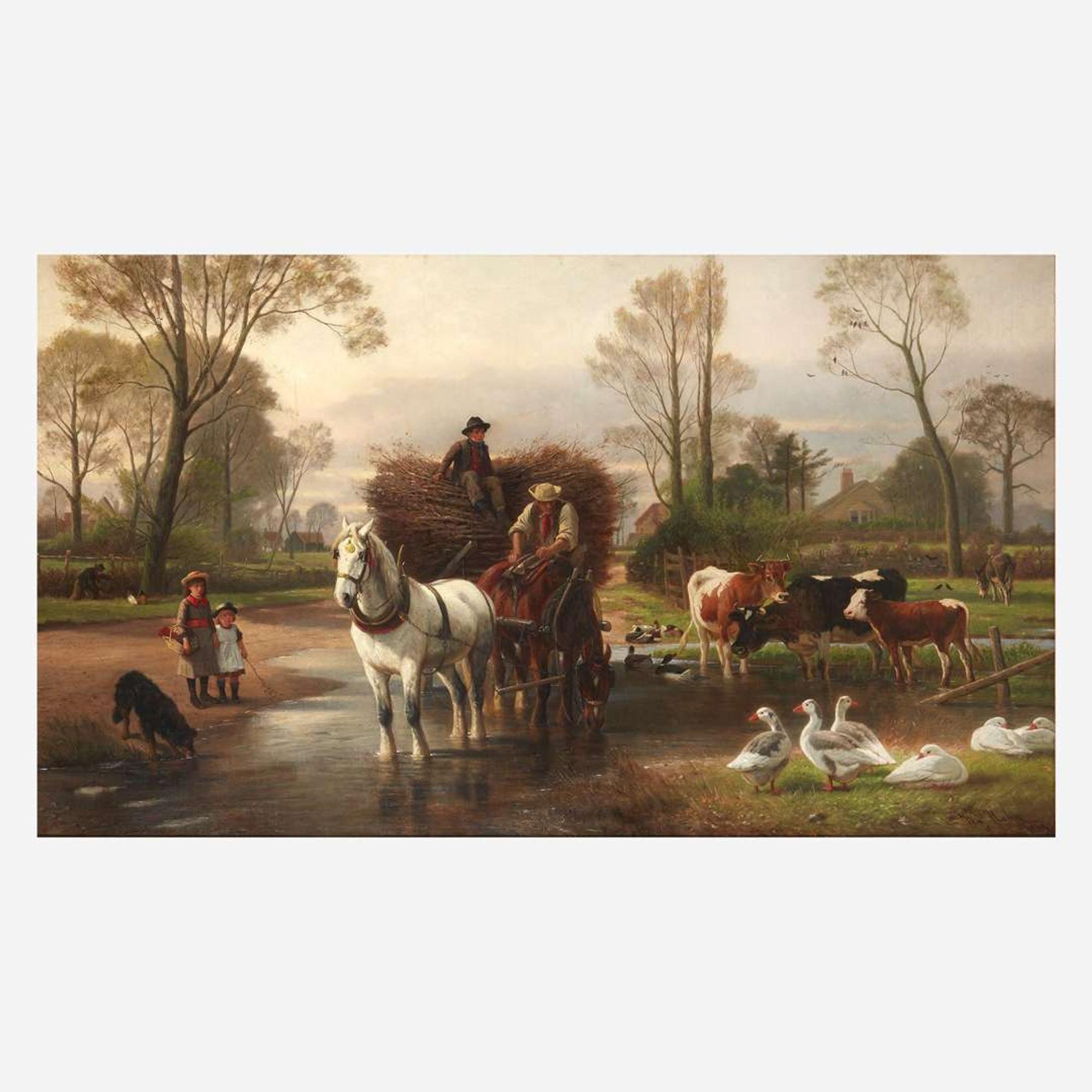 William Hahn (American, 1829–1887) Horse Cart Crossing a Stream