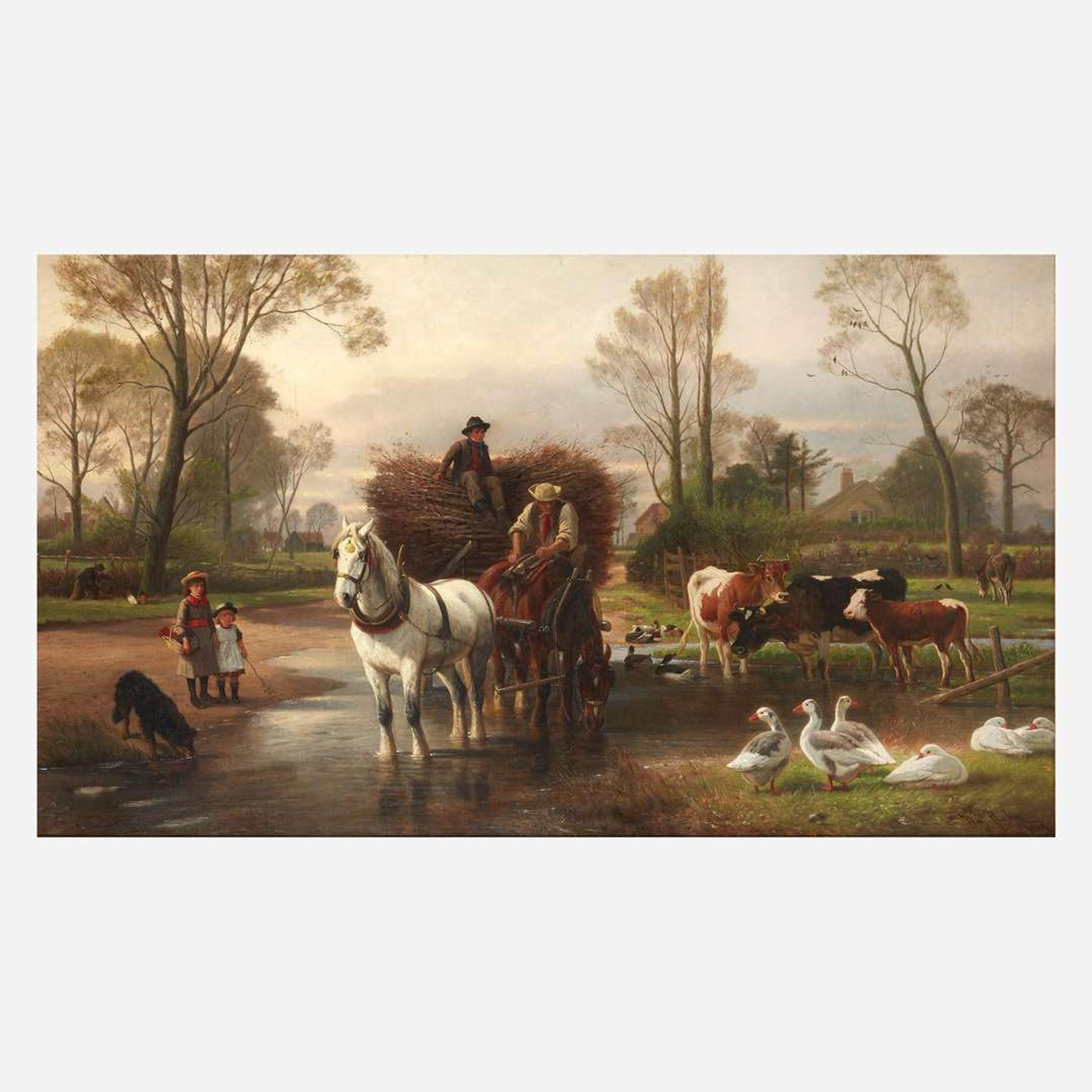 William Hahn (American, 1829–1887) Horse Cart Crossing a Stream