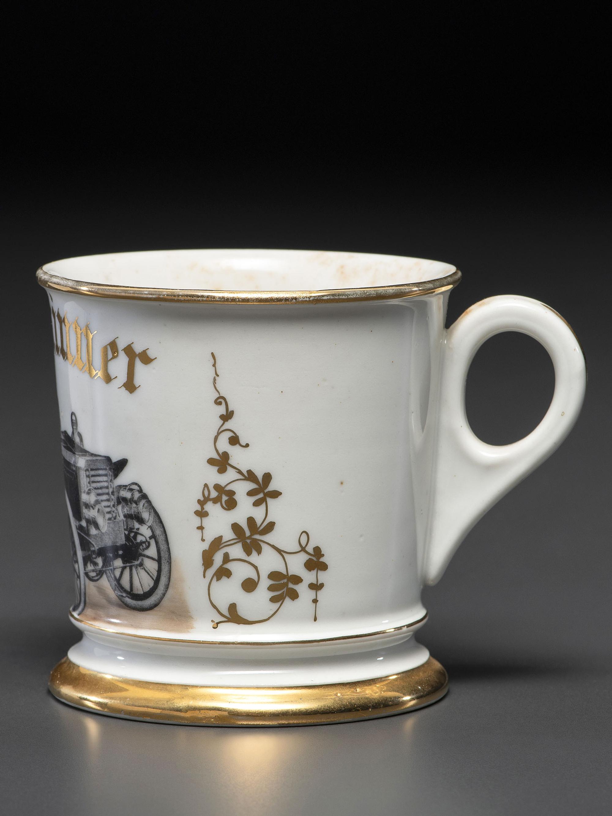 A Photographic Transfer Porcelain Shaving Mug Featuring a Peerless Touring Automobile