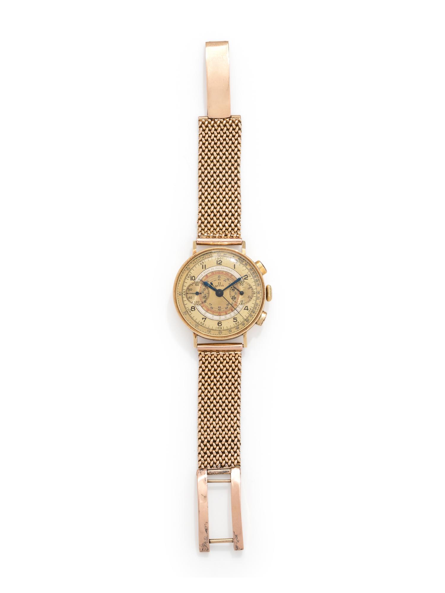 OMEGA, VINTAGE, 14K YELLOW GOLD 'TACHY-TELEMETER' CHRONOGRAPH WRISTWATCH