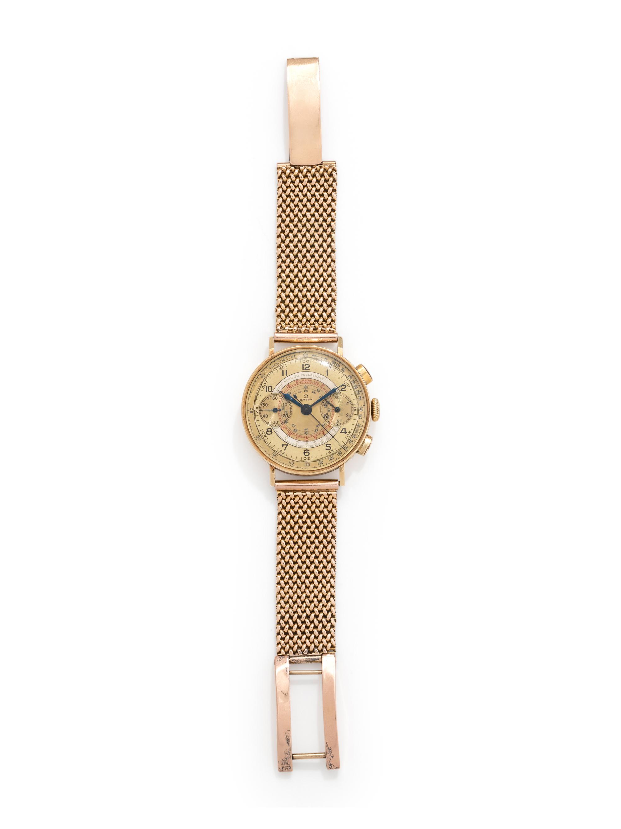 OMEGA, VINTAGE, 14K YELLOW GOLD 'TACHY-TELEMETER' CHRONOGRAPH WRISTWATCH