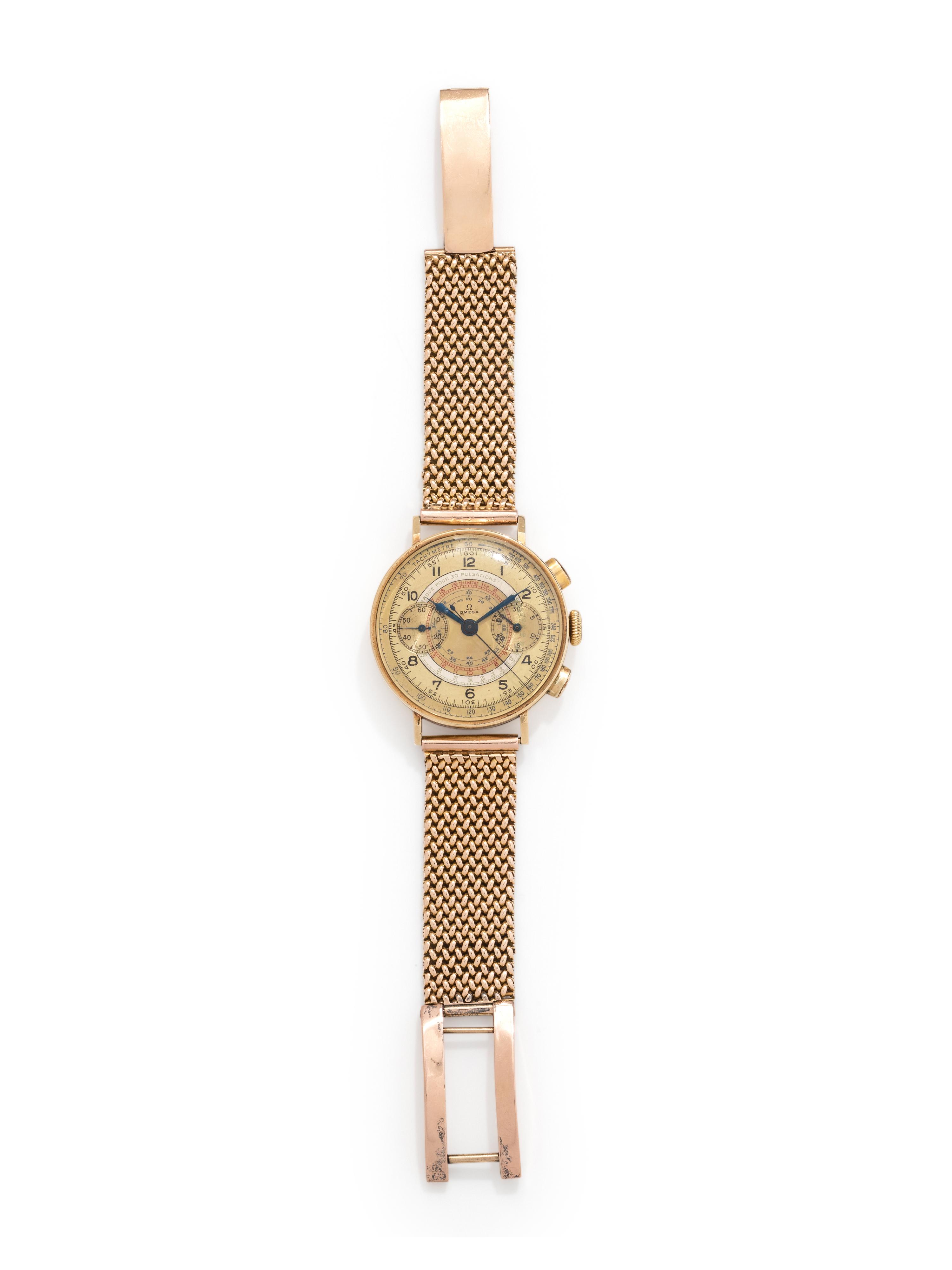 OMEGA, VINTAGE, 14K YELLOW GOLD 'TACHY-TELEMETER' CHRONOGRAPH WRISTWATCH