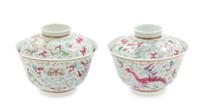 A Pair of Famille Rose Porcelain Covered Tea Bowls Diameter of each 4 1/2 inches. — 18TH/19TH CENTURY
