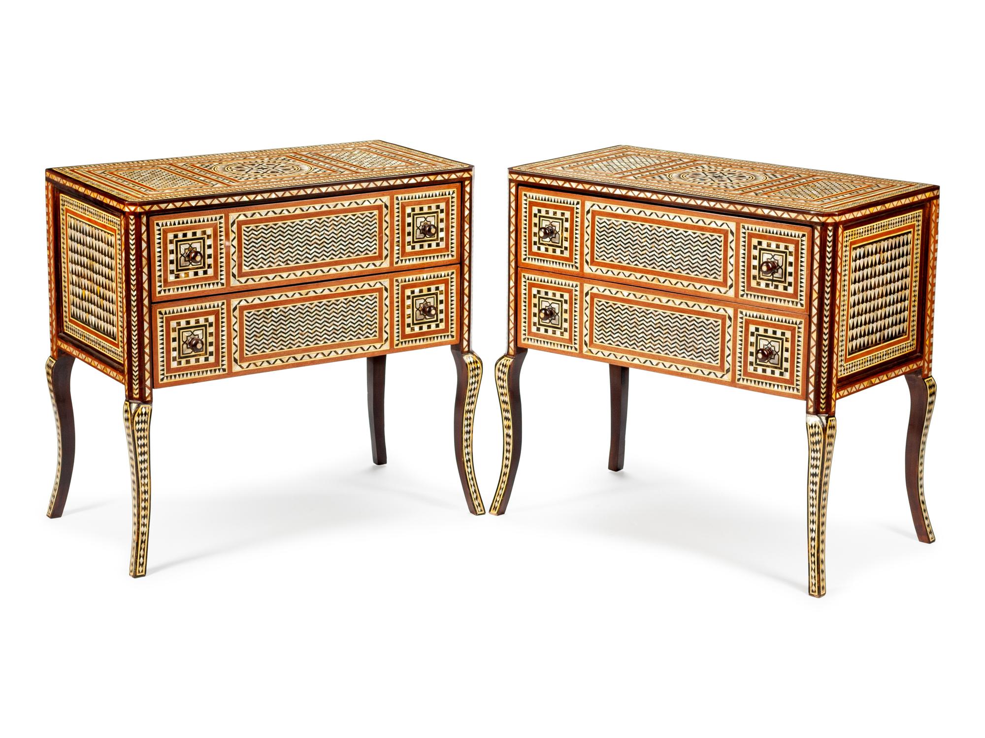 A Pair of Moorish Style Inlaid Commodes