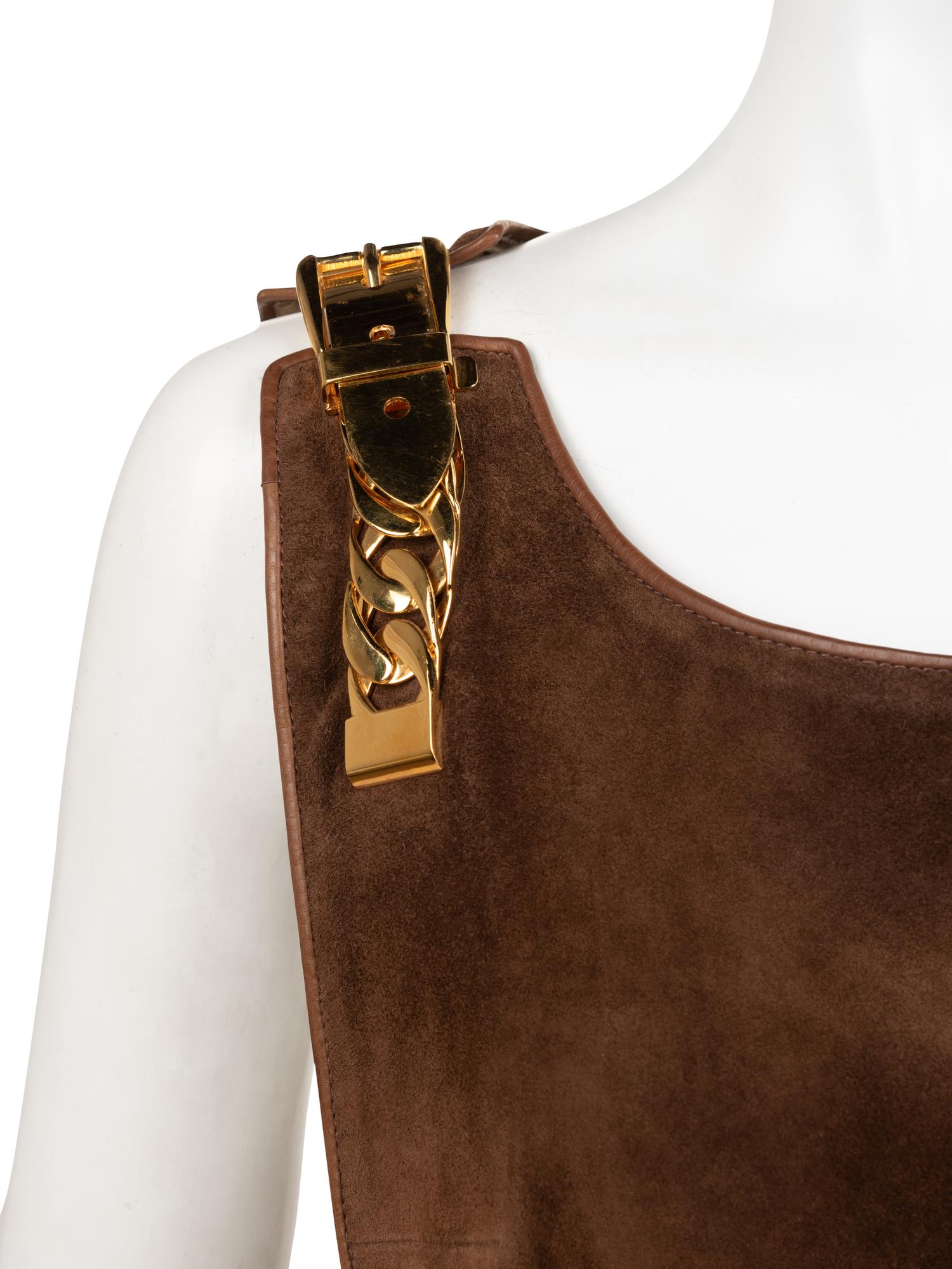 Gucci Brown Suede Belted Tunic with Chain Hardware, 1970s