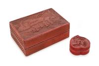 Two Chinese Cinnabar Lacquer Covered Boxes