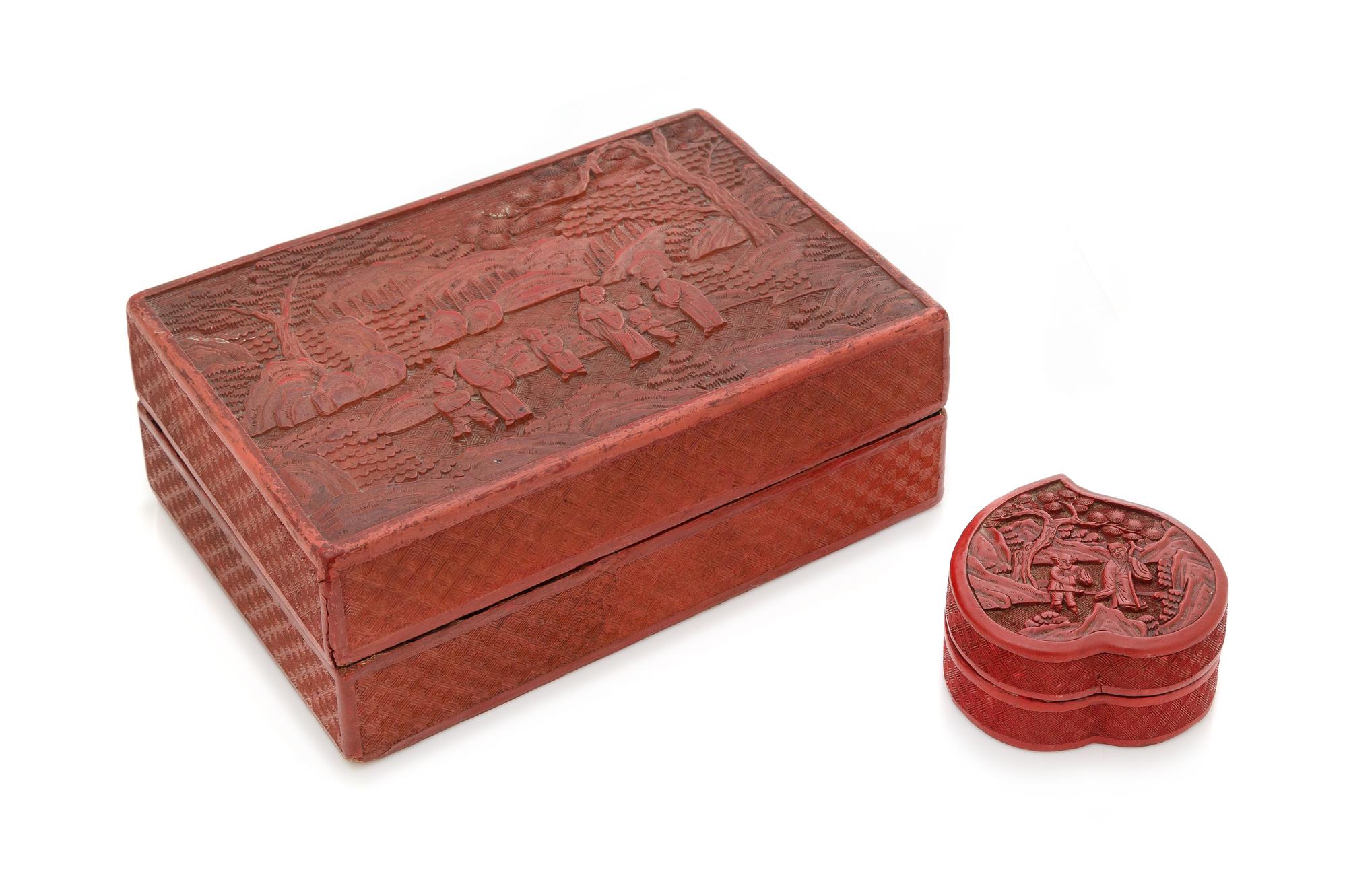 Two Chinese Cinnabar Lacquer Covered Boxes