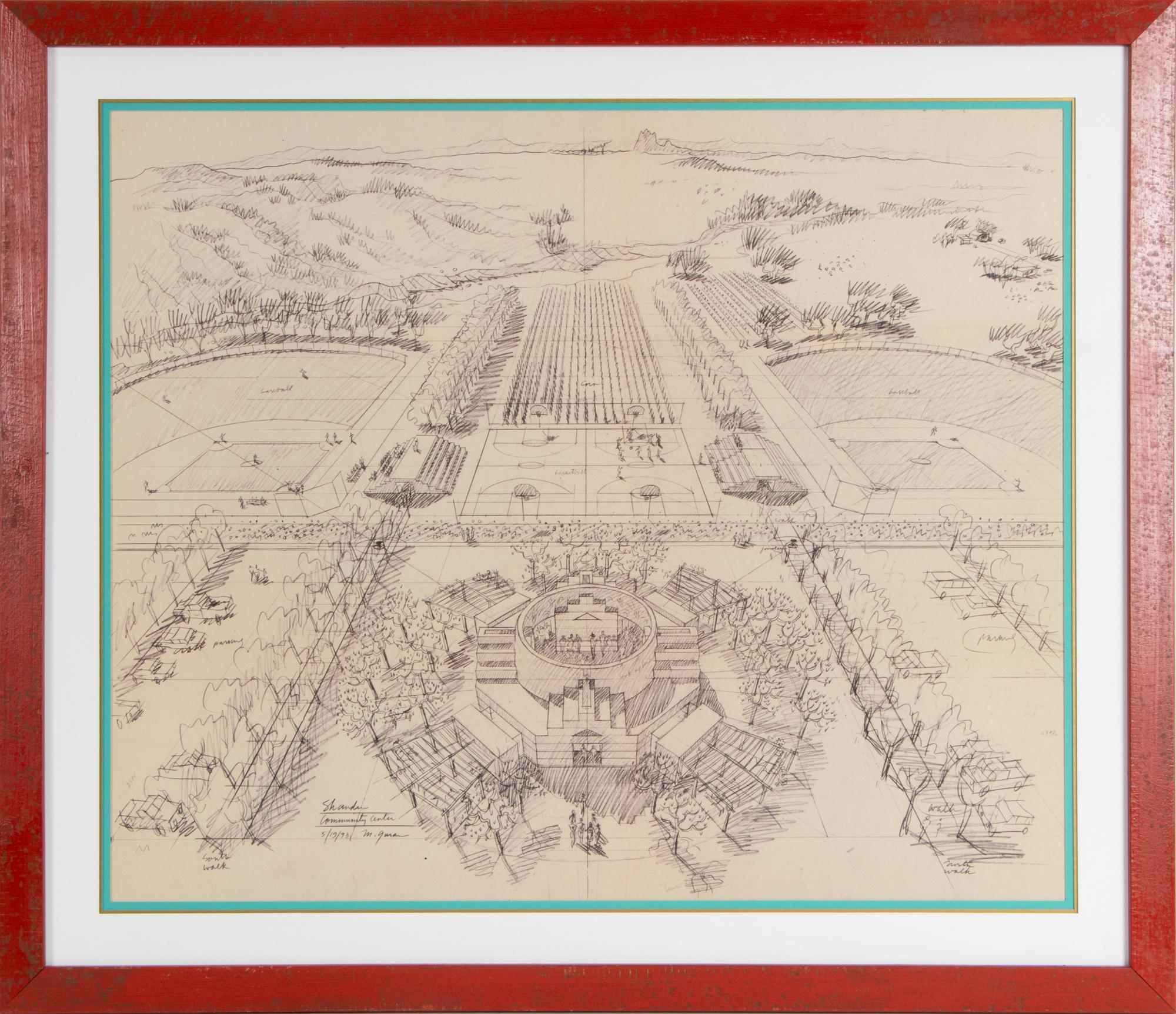 Architectural Drawing of Shándiín Community Center, a creation by Jesse Monongya and Michael Guran
