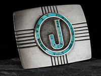 Sterling Silver and Chip Inlay Turquoise Belt Buckle