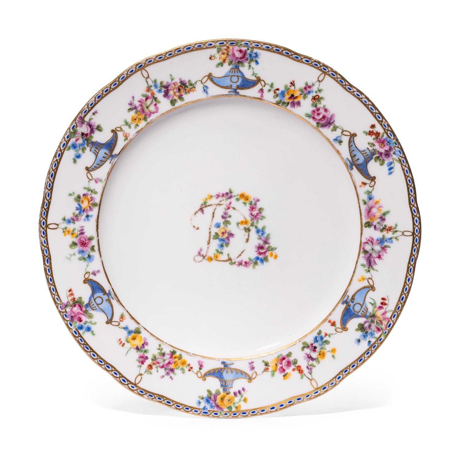 A Sèvres Porcelain Plate Later Decorated to Match the 'Service P etits Vases et Guirlandes' Ordered for the Comtesse Du Barry