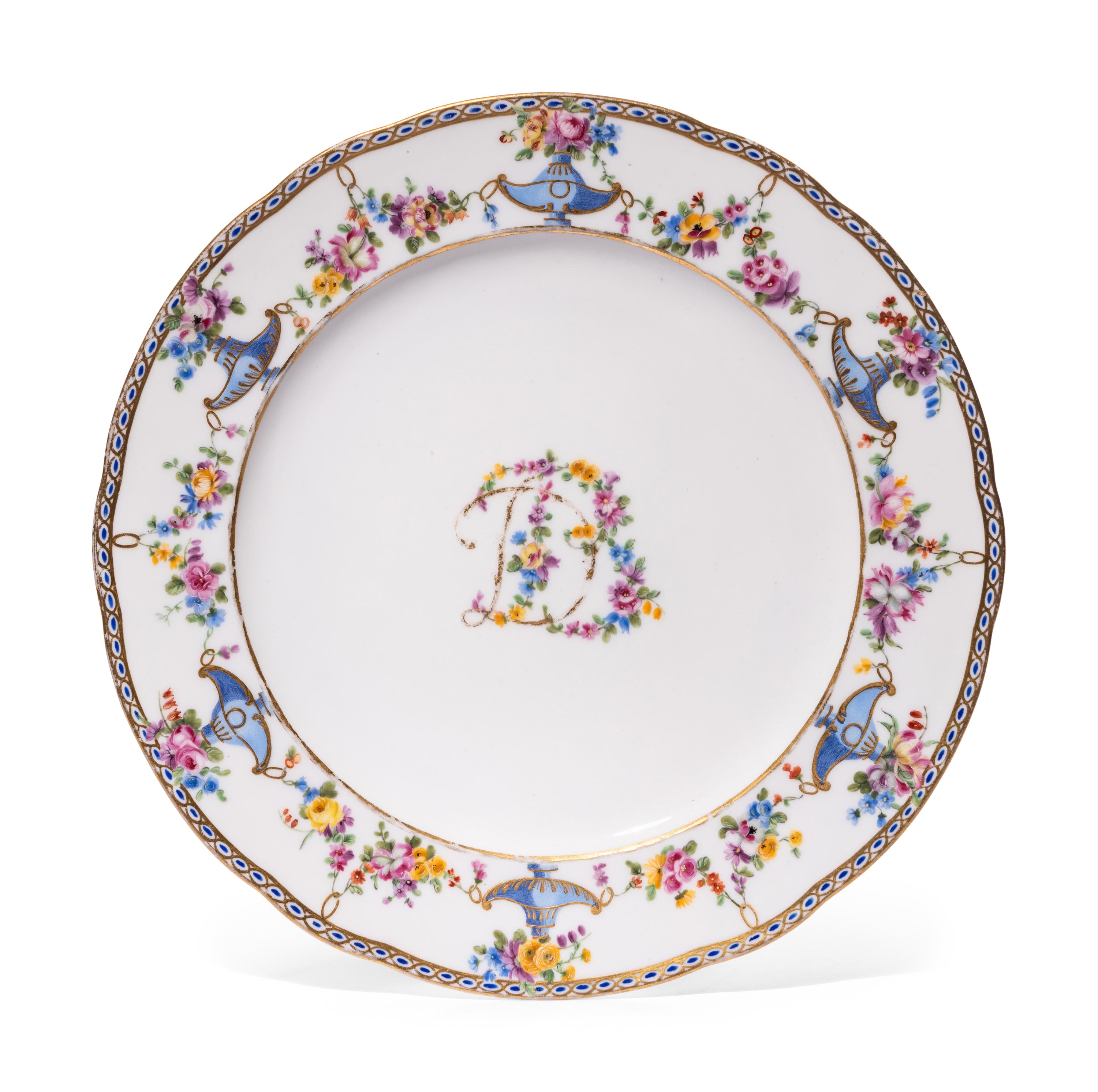 A Sèvres Porcelain Plate Later Decorated to Match the 'Service P etits Vases et Guirlandes' Ordered for the Comtesse Du Barry