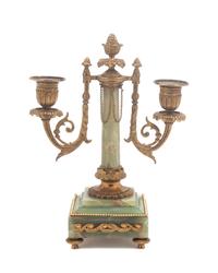A Neoclassical Gilt Metal and Onyx Two-Light Candelabra Height 10 1/4 inches. — 20TH CENTURY