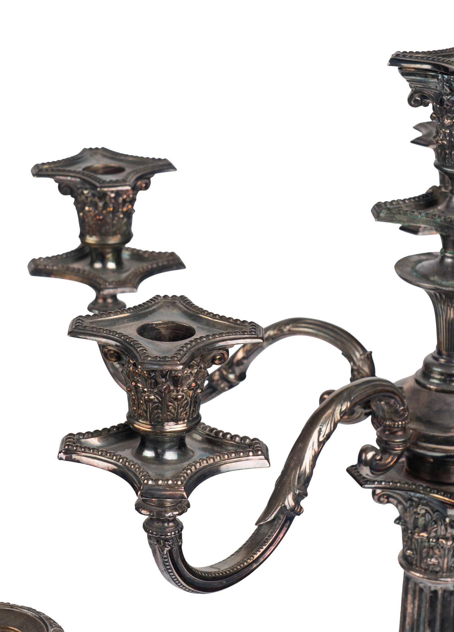 A Group of Three English Silver-Plate Candelabra