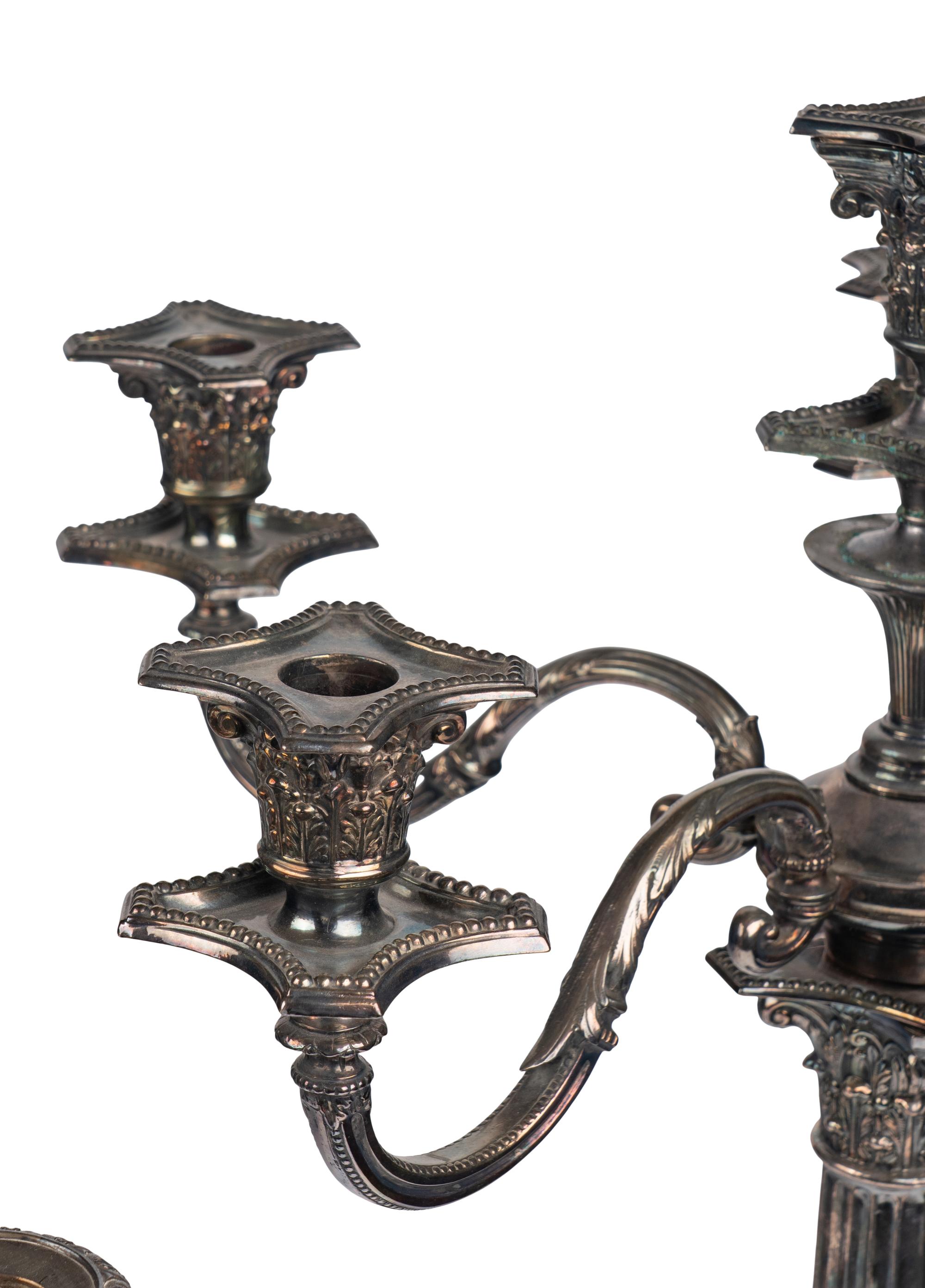 A Group of Three English Silver-Plate Candelabra